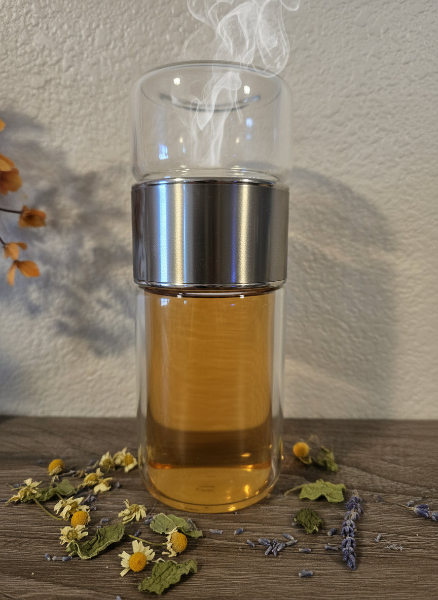 One serving Tea glass and strainer - Triple Moon Massage LLC