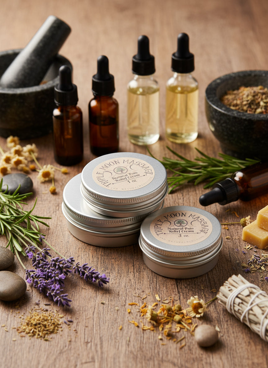 Two tins labeled 'Tippy Toey Massage' on a green background