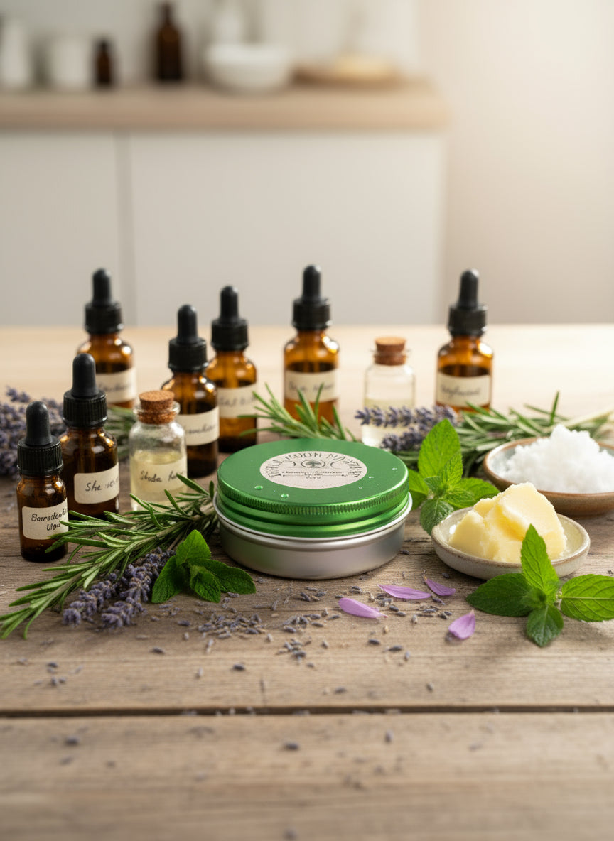 Green container with a label on a green background