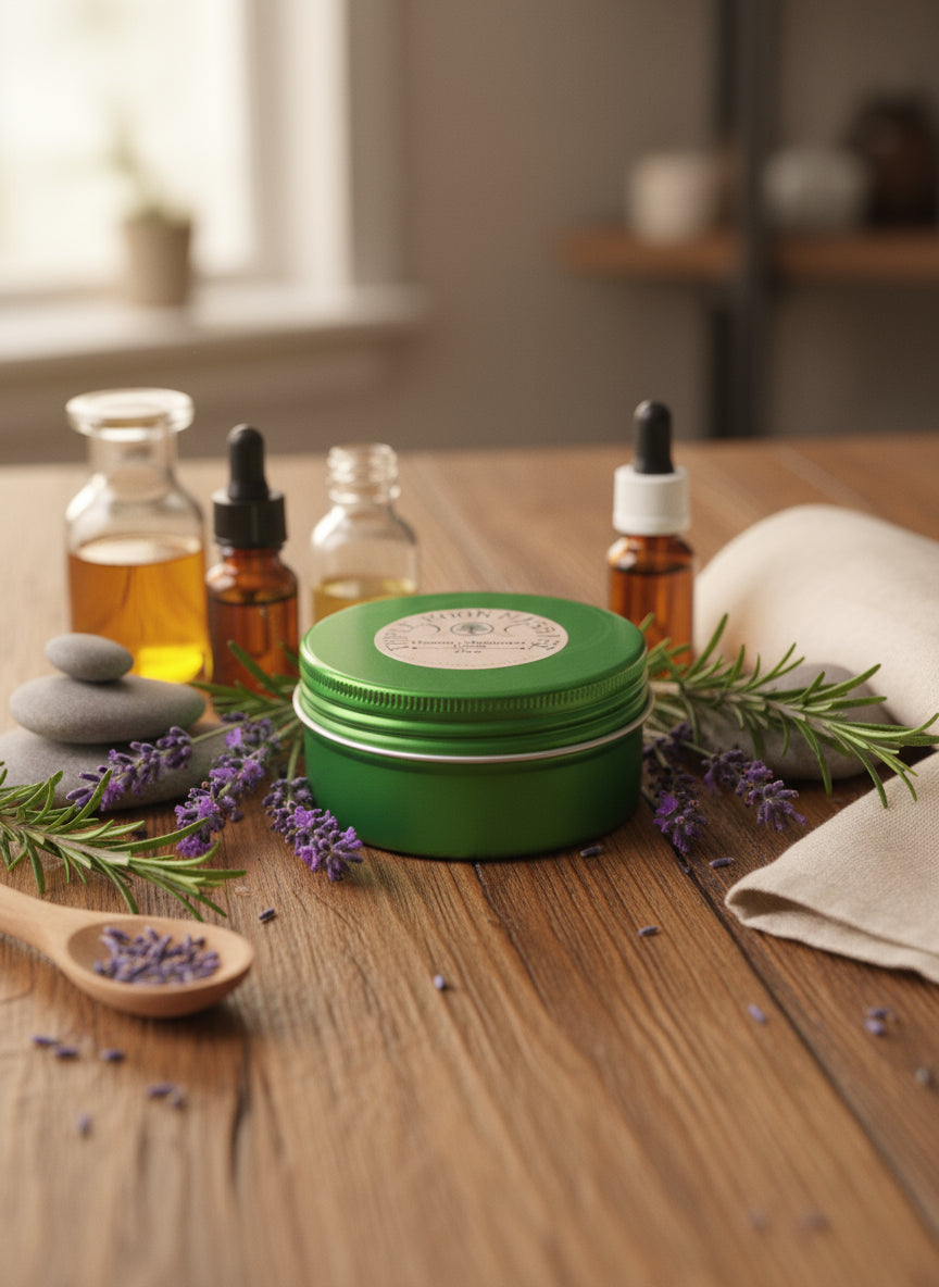 Green container with a label on a green background