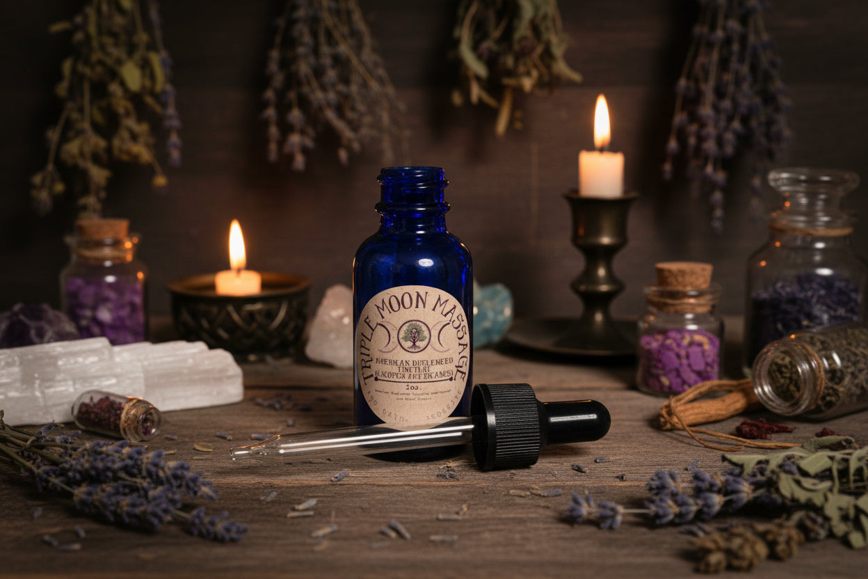 Blue glass bottle with dropper on a green background