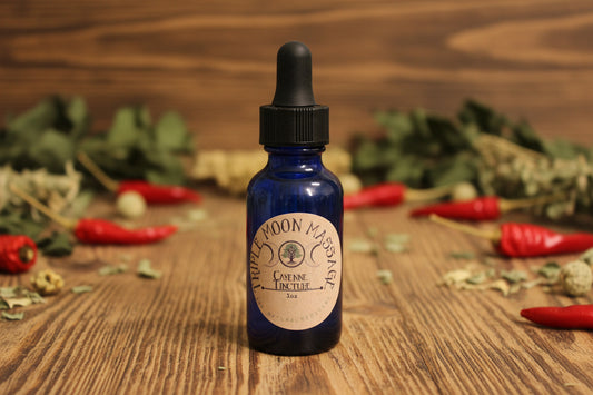 Blue glass bottle with a dropper and label on a green background