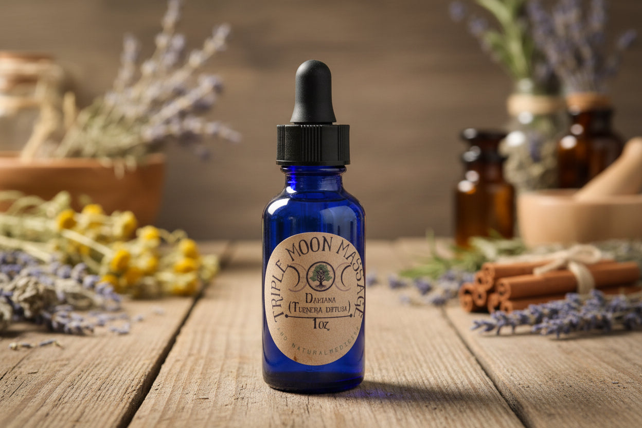 Blue bottle with a label on a green background