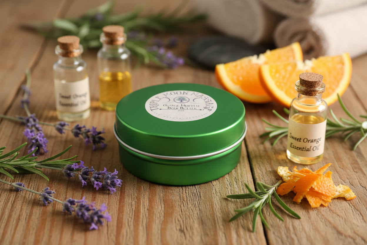 Green container with a label on a stone surface